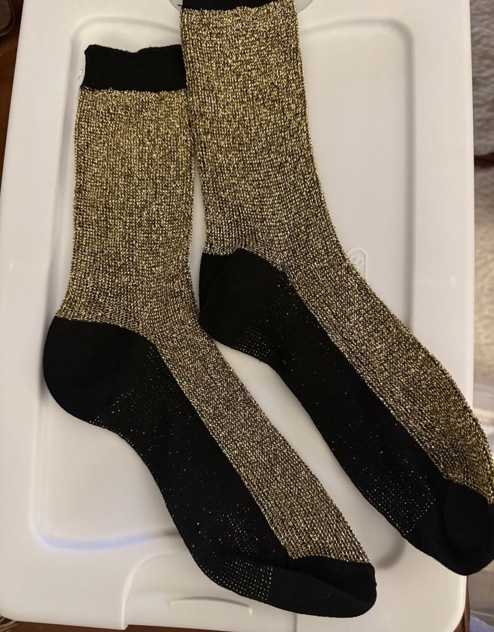 Nylon Gold Metallic Knit Socks One Size